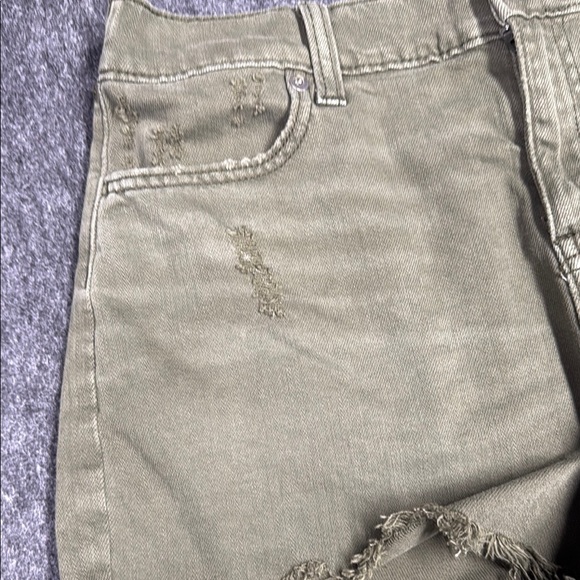 Aerie Green Jean Shorts with Distressed Frayed Hem - Picture 5 of 7